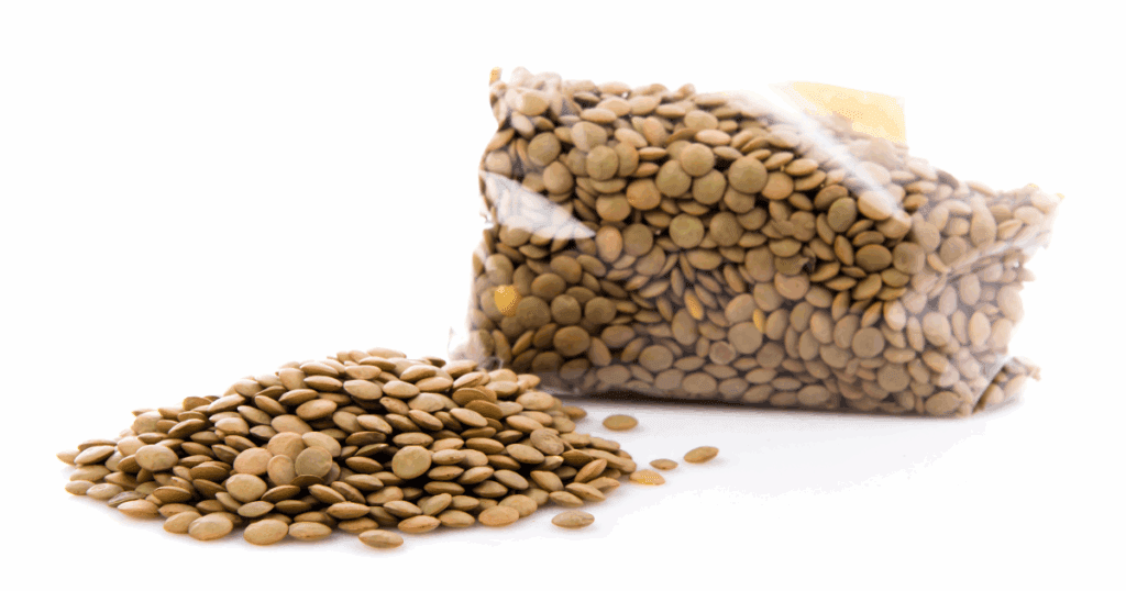 packed lentil spices on a rustic table