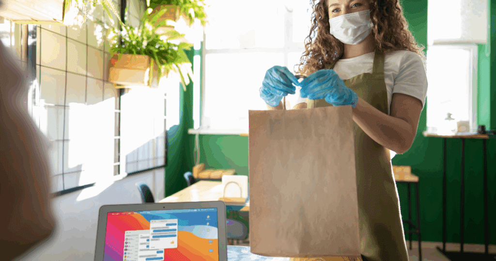 Autonomous delivery robot carrying groceries in a smart city environment like Dubai