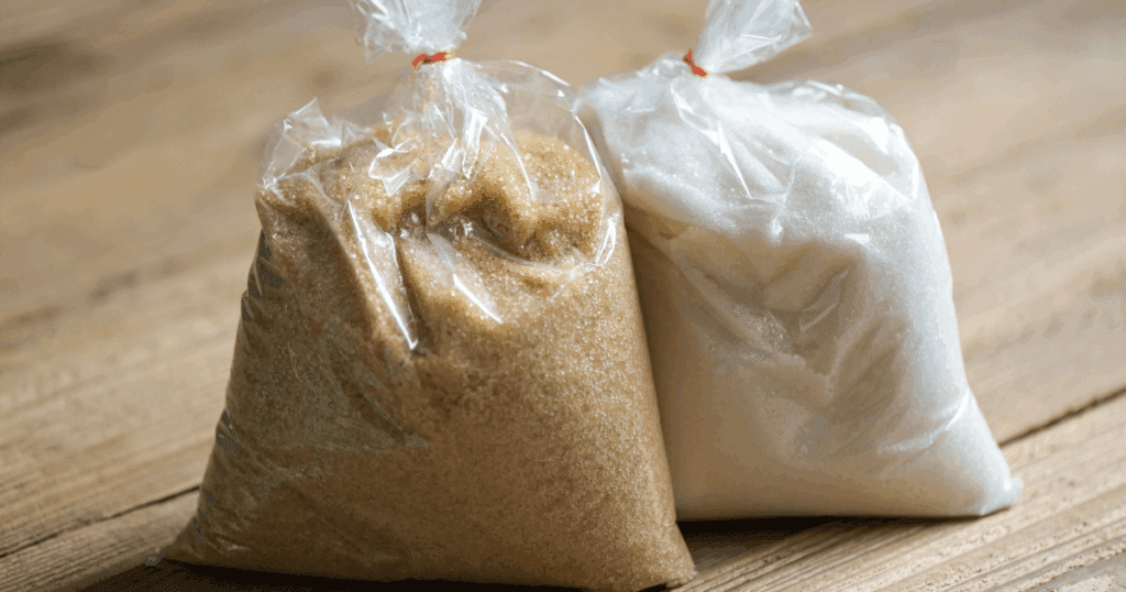 Different types of sugar packed and for cooking and baking in Dubai