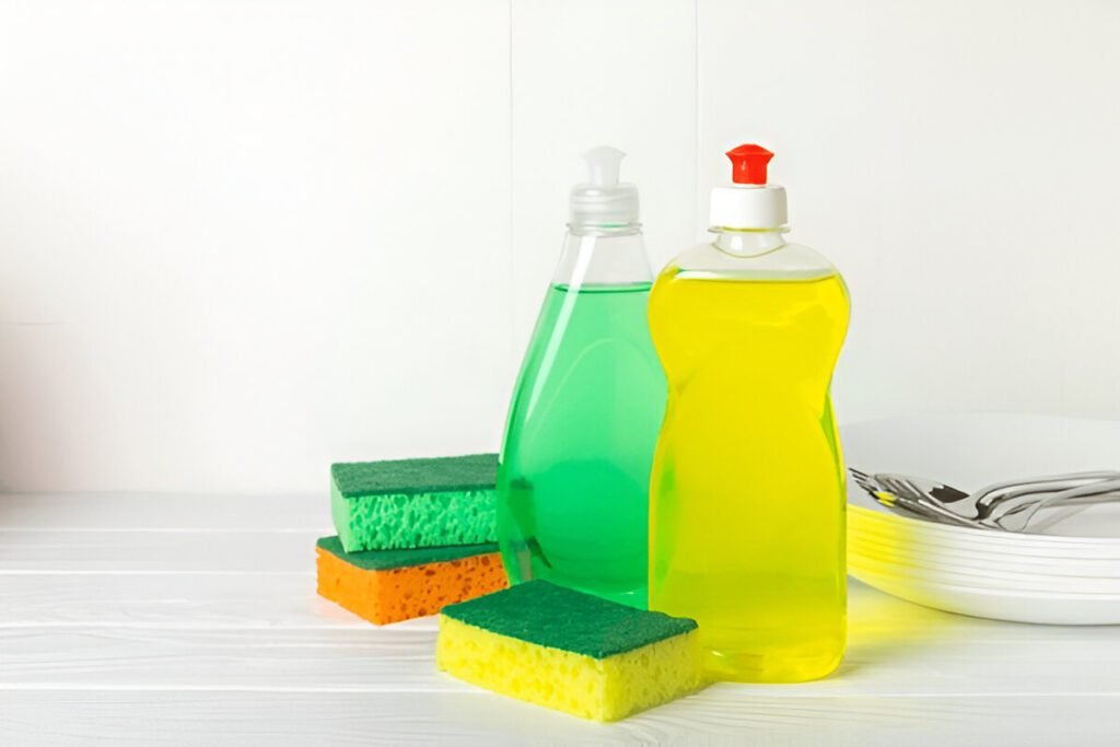 Assorted dish sponges, scrubs, and kitchen cleaning tools